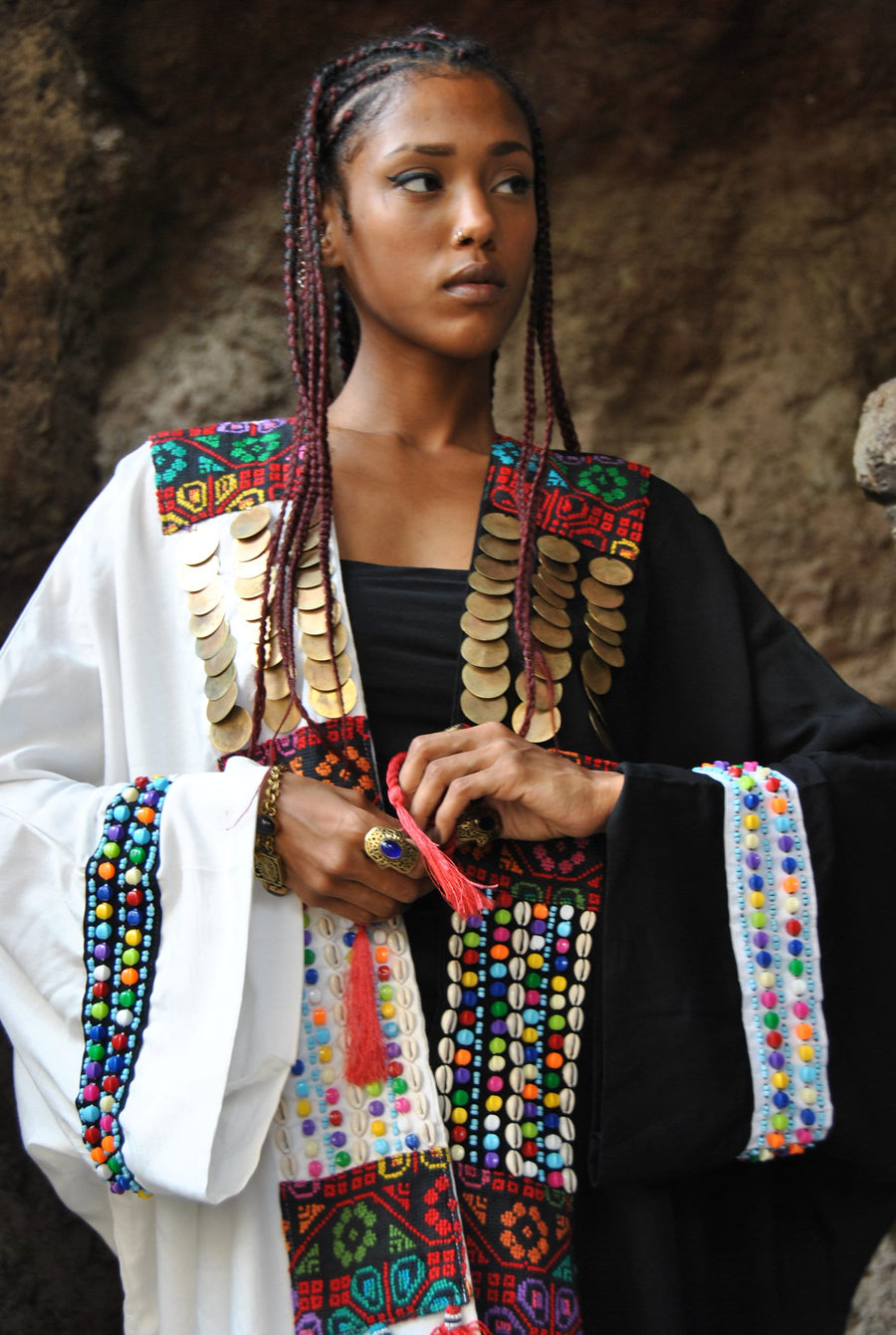 Bedouin handmade Cotton Kimono with hand stitched accessories, Tribal Kimono, gypsy Kimono, abaya dress, Kimono, Kimonos for women, abayas