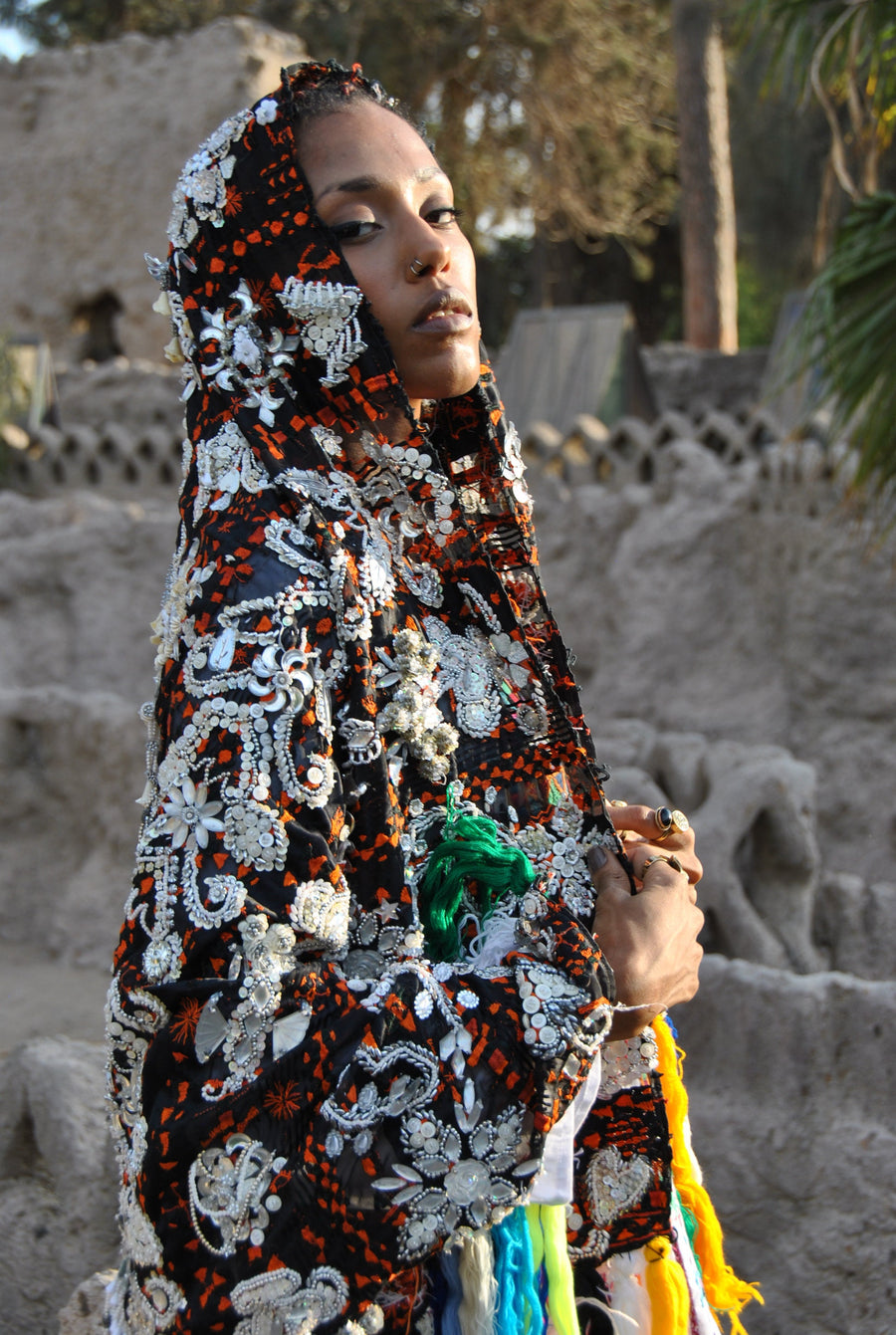Vintage Bedouin wedding scarf / shawl, Vintage inherited hand embroidered wedding Shawl, Vintage Collector's Shawl, Vintage bedouin scarf