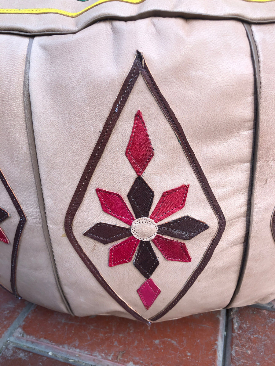 Beige leather Moroccan Pouf, Moroccan Poufs, Leather poufs, Moroccan leather Pouf, Oriental Pouf, Bohemian Pouf, gift for her, colorful pouf