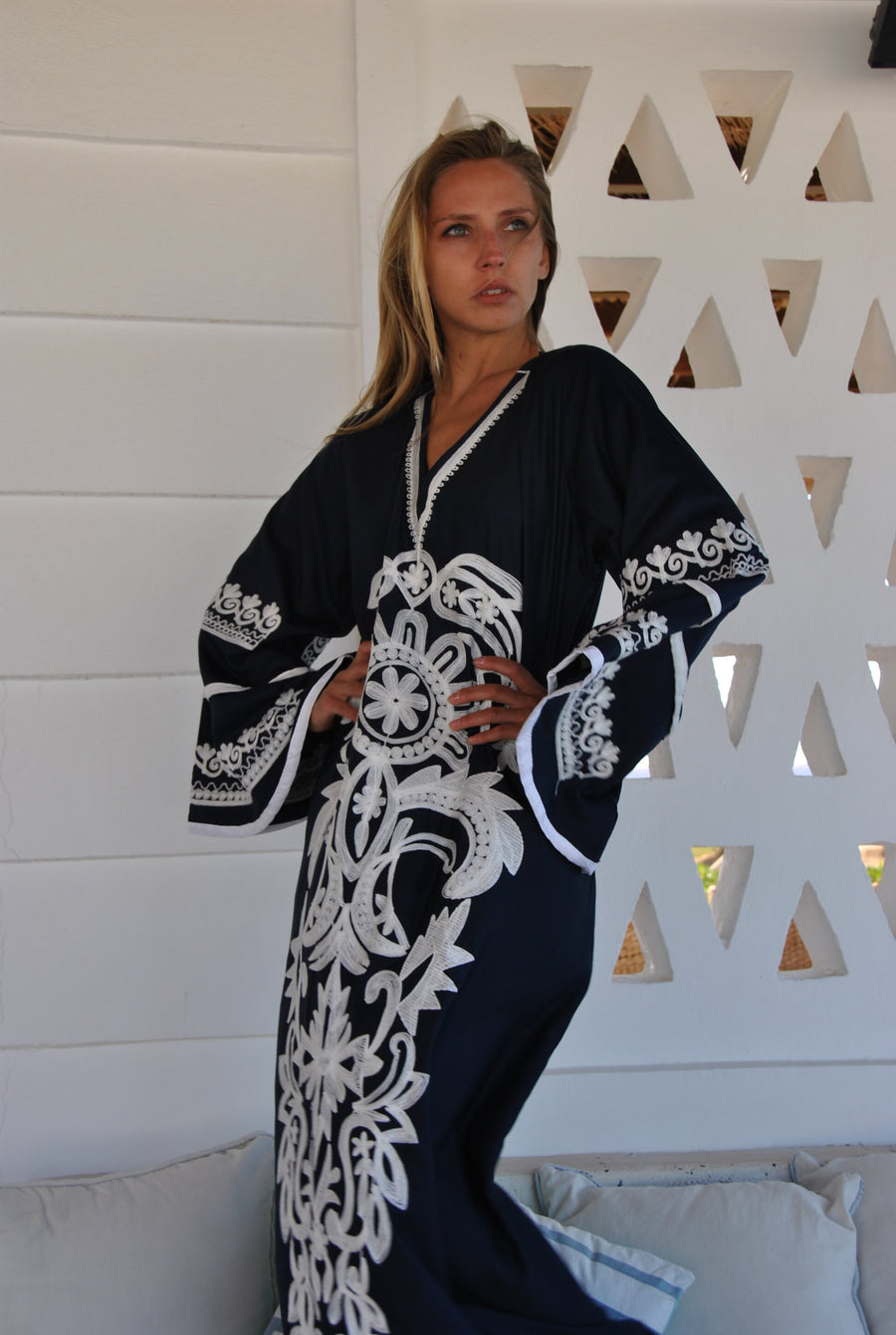 Stunning Navy Blue embroidered Caftan, wide sleeve caftan for women, embroidered Caftan dress, Caftan maxi dress, Caftans for women, Caftans