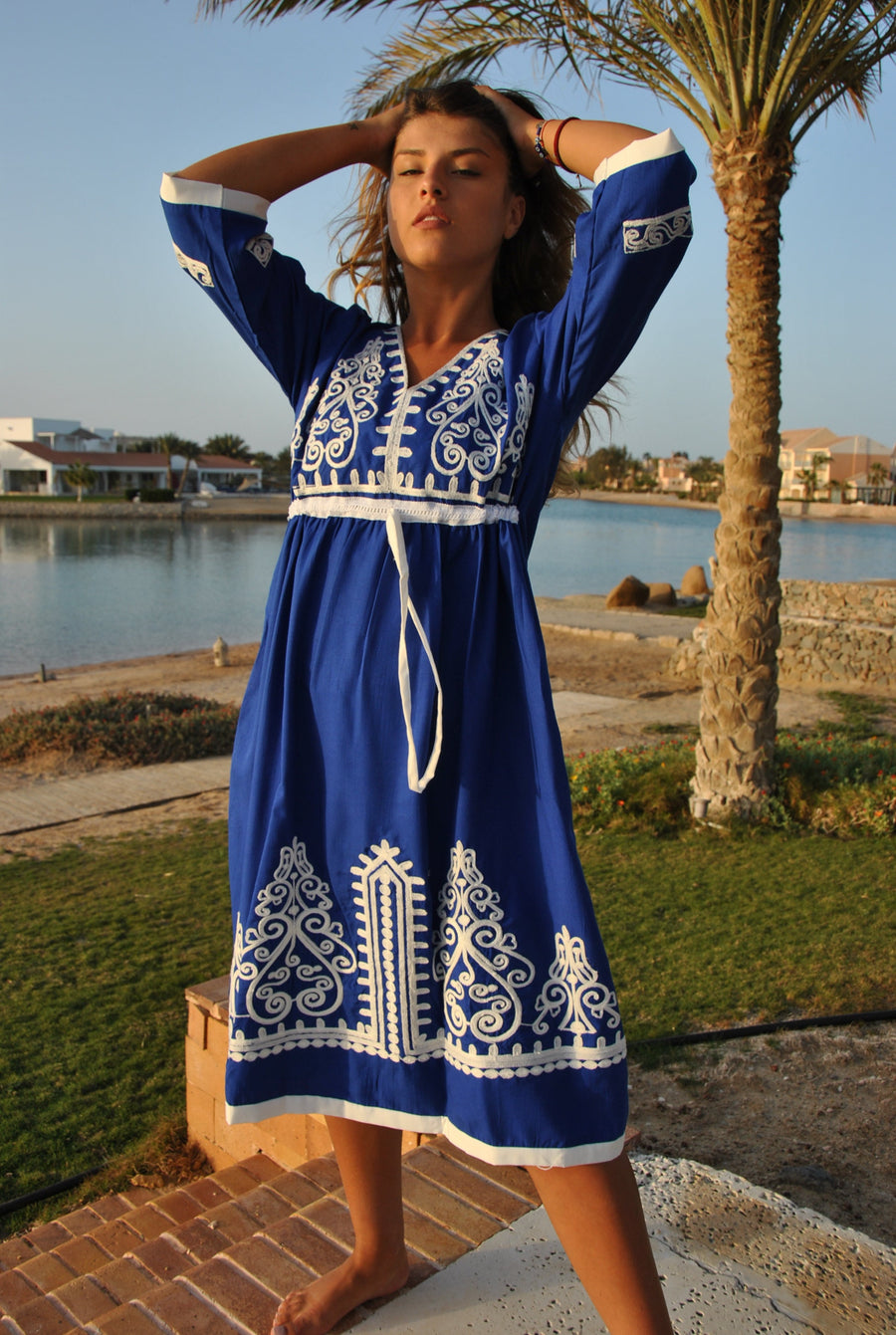 Blue Tunic embroidered kaftan, Bohemian embroidery tunic dress, embroi –  Gipci