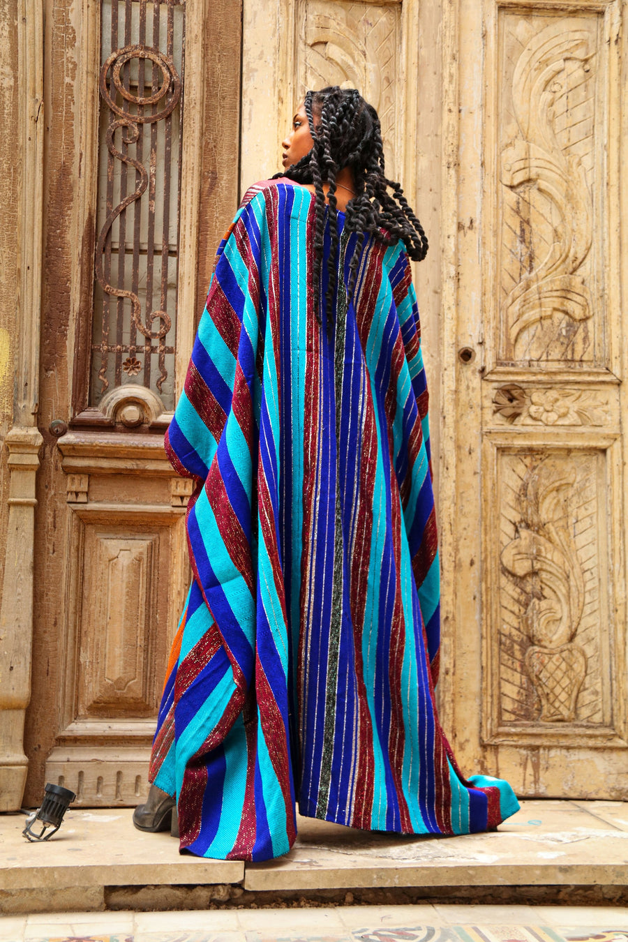 Stunning colorful hand loomed Wool Abaya with silver threads, Wool winter Abaya, Colorful Abaya, Handmade Abaya, women abaya