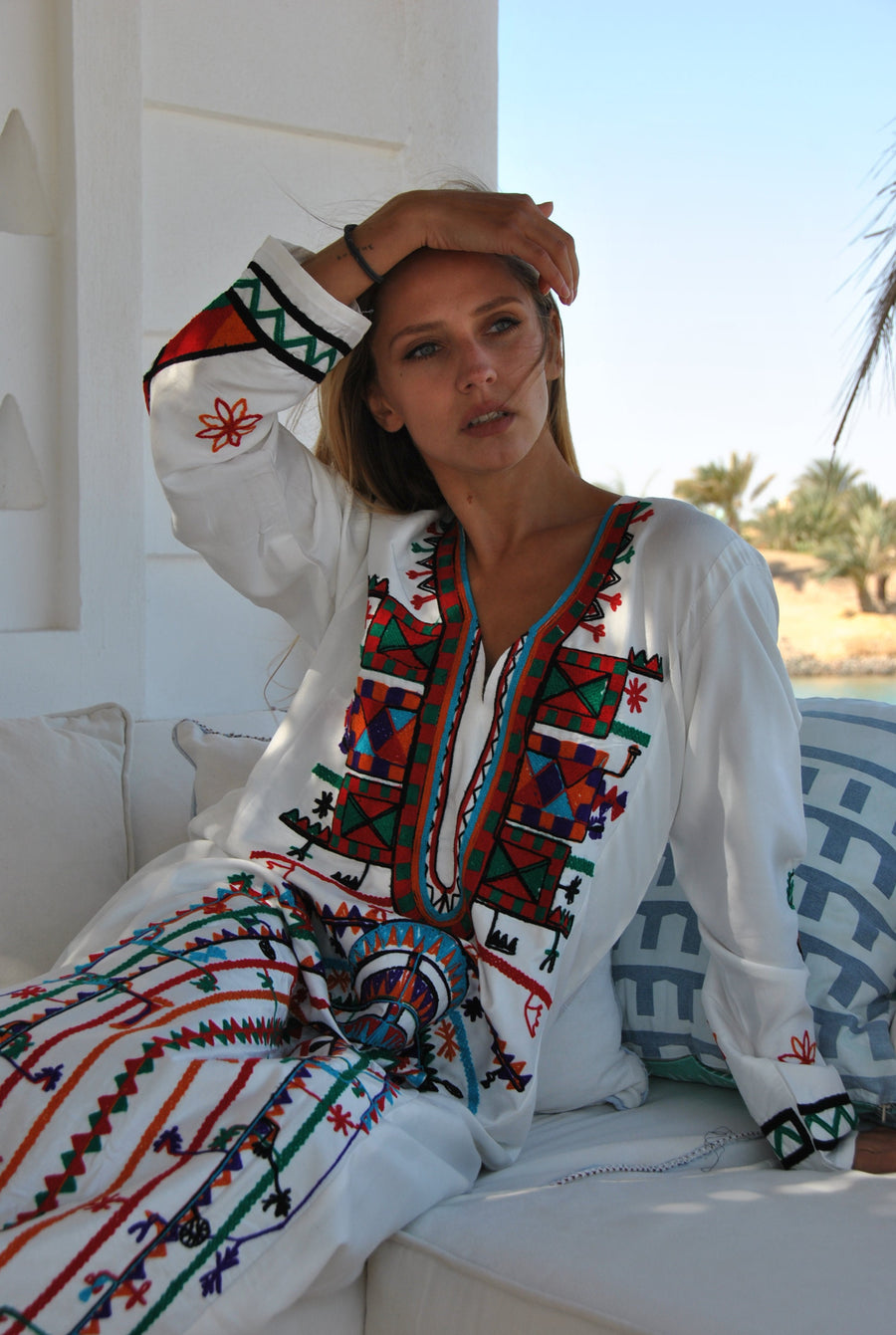 Siwa White embroidered cotton Caftan, ,caftans Kaftan maxi dress, embroidered Caftan dress, Caftan maxi dress, Caftans for women, Caftans