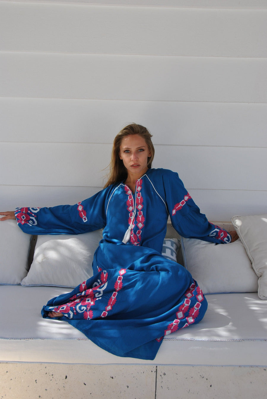 Baby Blue embroidered cotton caftan, summer caftan, embroidered Caftan dress, Caftan maxi dress, Caftans for women, Long caftan dress