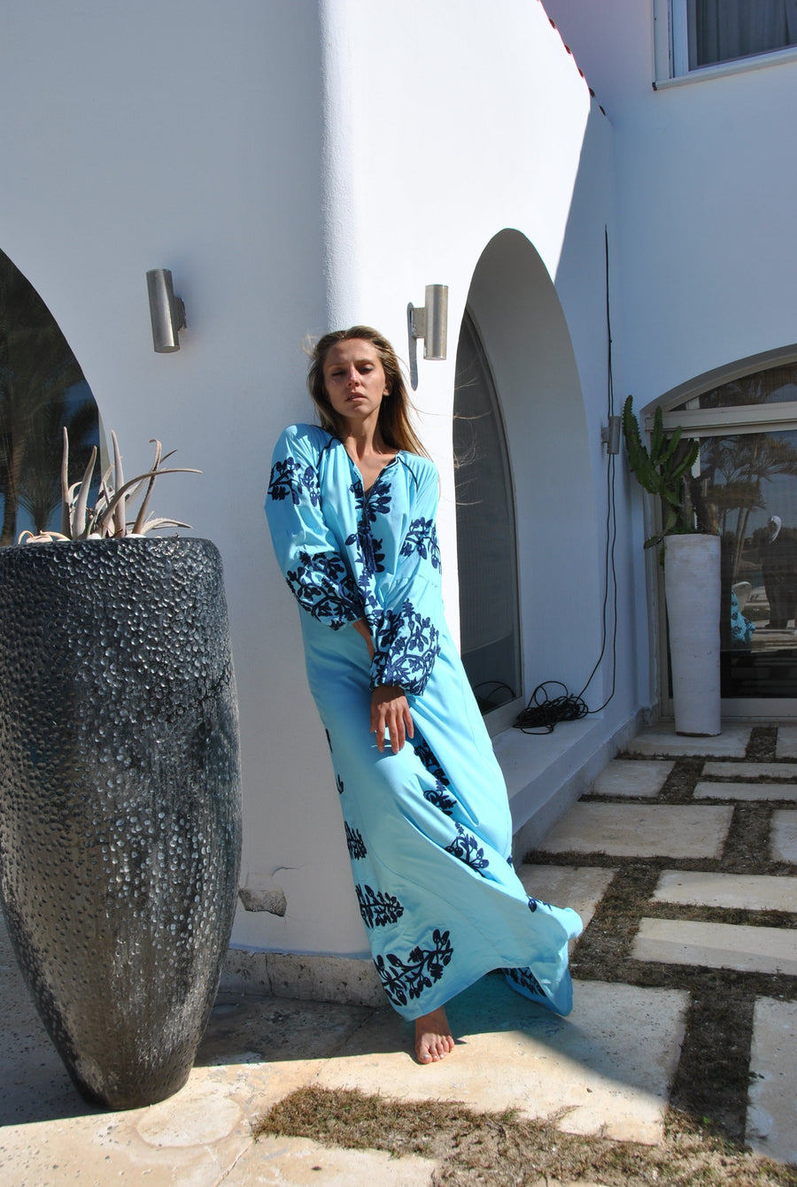 Turquoise embroidered cotton Caftan, caftans for women, Kaftan maxi, embroidered Caftan dress, Caftan maxi dress, Caftans for women, Caftans