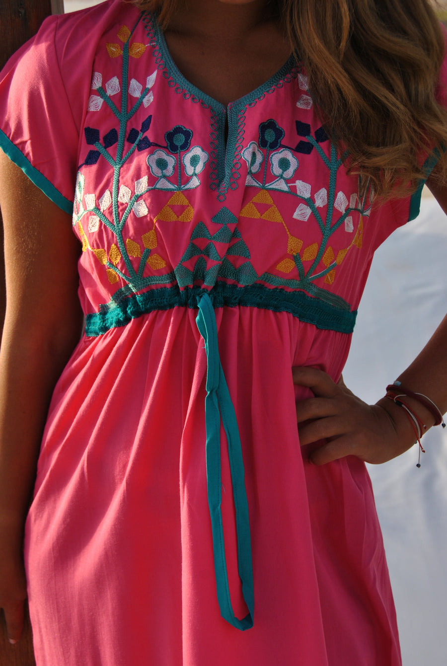 Pink Tunic embroidered dress, Boho tunic dress, Pink Summer tunic, beach tunic, resorts tunic, Gypsy tunic