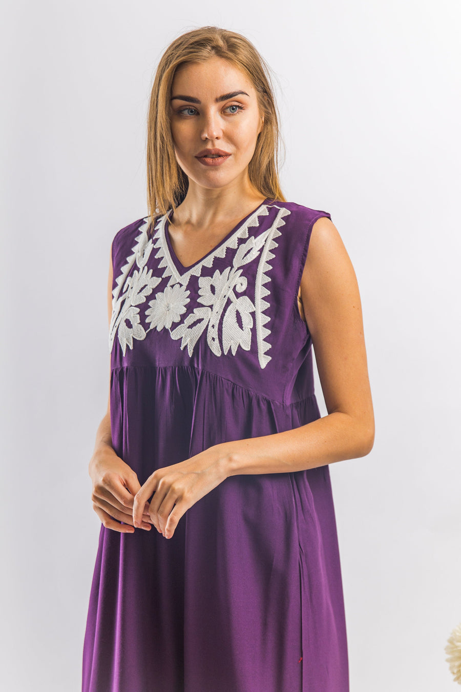 Cute Dark Purple embroidered tunic dress, embroidered tunic Kaftan, summer dress, Egyptian cotton. Summer, party, casual, home dress