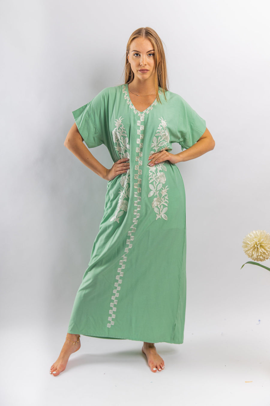 Elegant mint summer caftan, house dress, bohemian caftans for women, cute short sleeve kaftan, comfortable cotton Kaftan, Egyptian cotton
