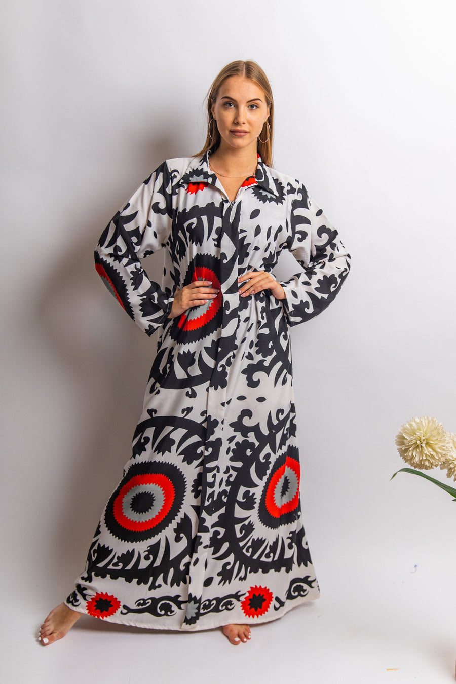 Black/white Bohemian oriental inspired print Kaftan dress, Elegant colorful boho dress, Egyptian cotton. Free size S to 2XL