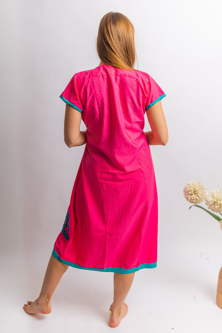 Pink Tunic embroidered kaftan dress, Boho embroidery tunic dress, Pink Summer tunic dress, beach tunic, resorts tunic, Gypsy dress