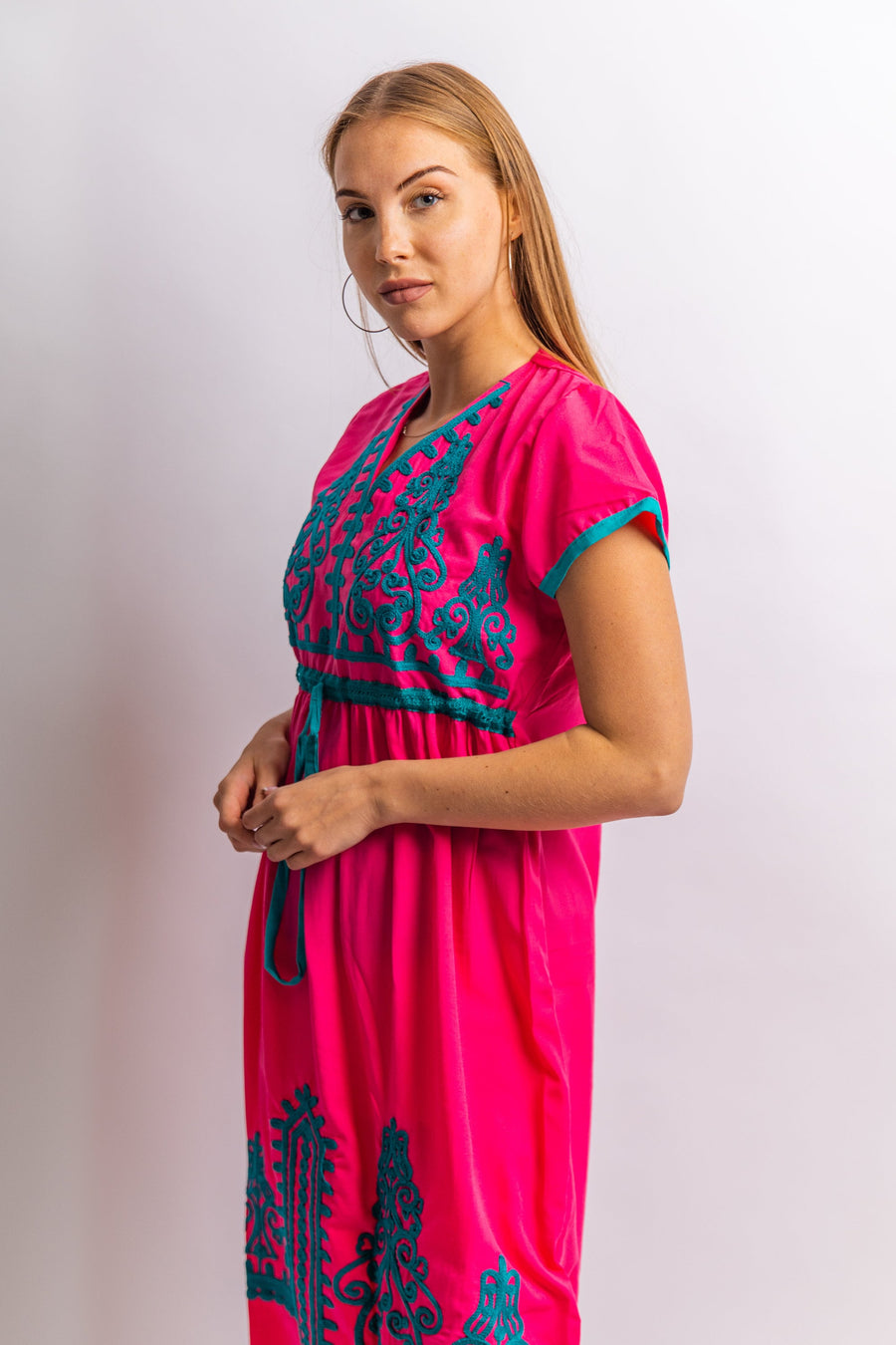 Pink Tunic embroidered kaftan dress, Boho embroidery tunic dress, Pink Summer tunic dress, beach tunic, resorts tunic, Gypsy dress