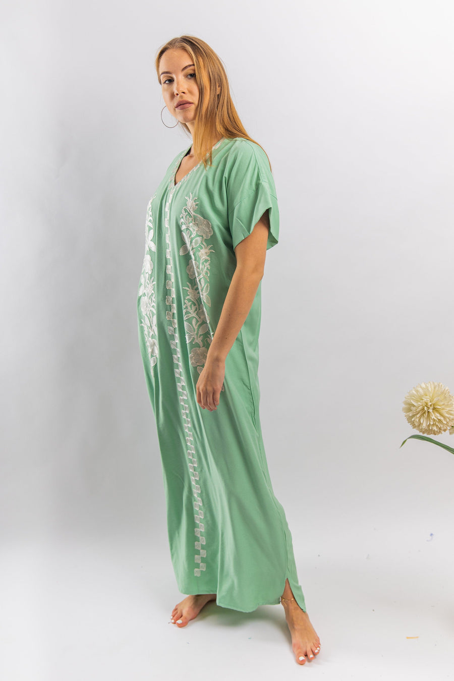 Elegant mint summer caftan, house dress, bohemian caftans for women, cute short sleeve kaftan, comfortable cotton Kaftan, Egyptian cotton