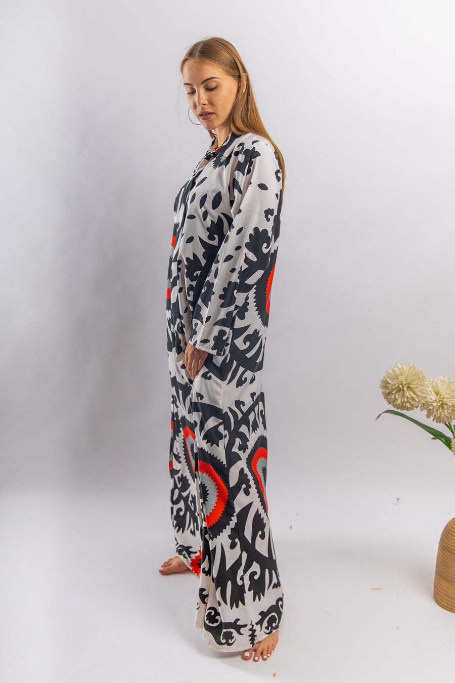Black/white Bohemian oriental inspired print Kaftan dress, Elegant colorful boho dress, Egyptian cotton. Free size S to 2XL