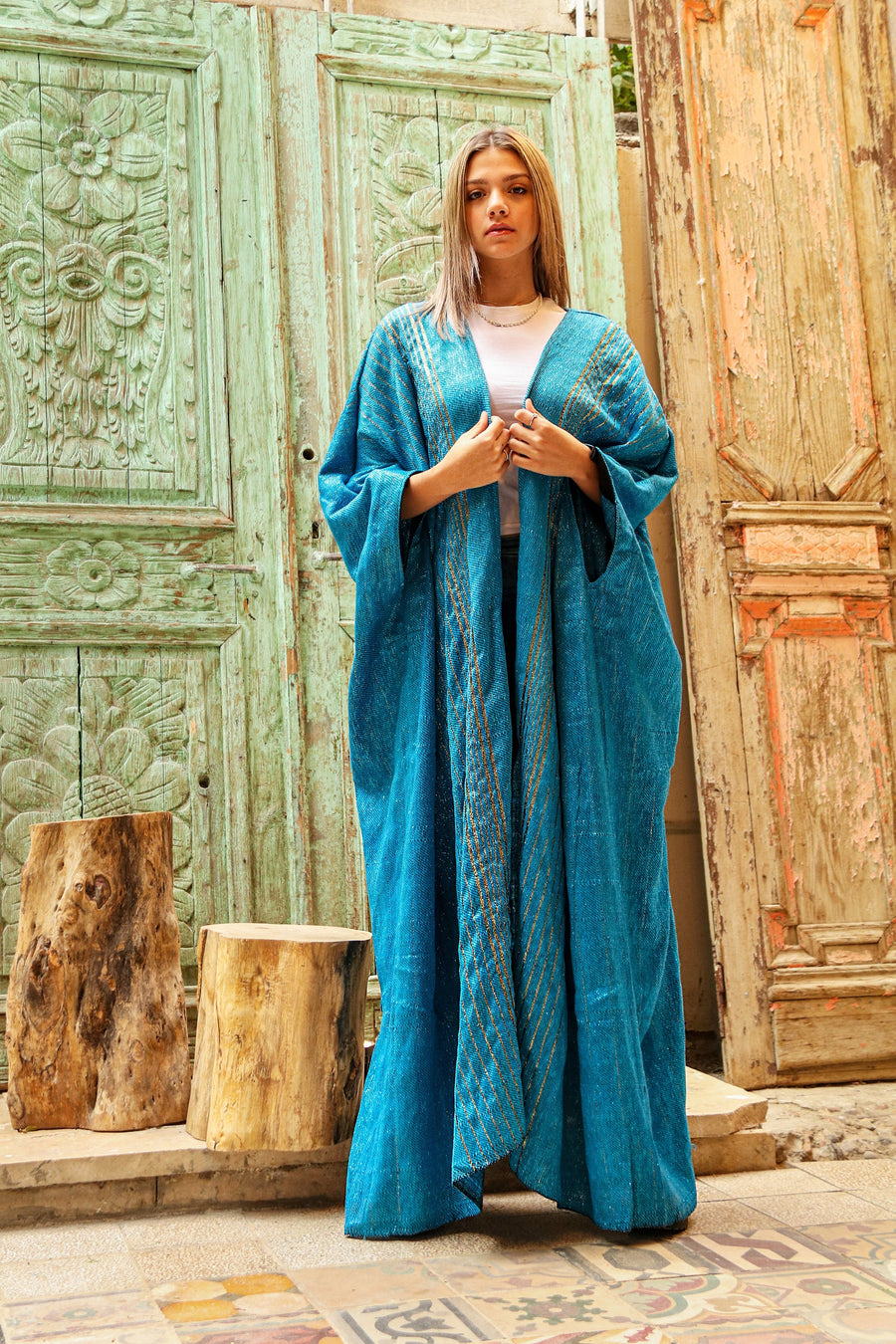 Vintage Wool Abaya, Stunning Embroidered Abaya, Hand loomed Abayas, Turquoise Abaya, Evening Abaya, Dressy Abaya, Embroidered Abaya,