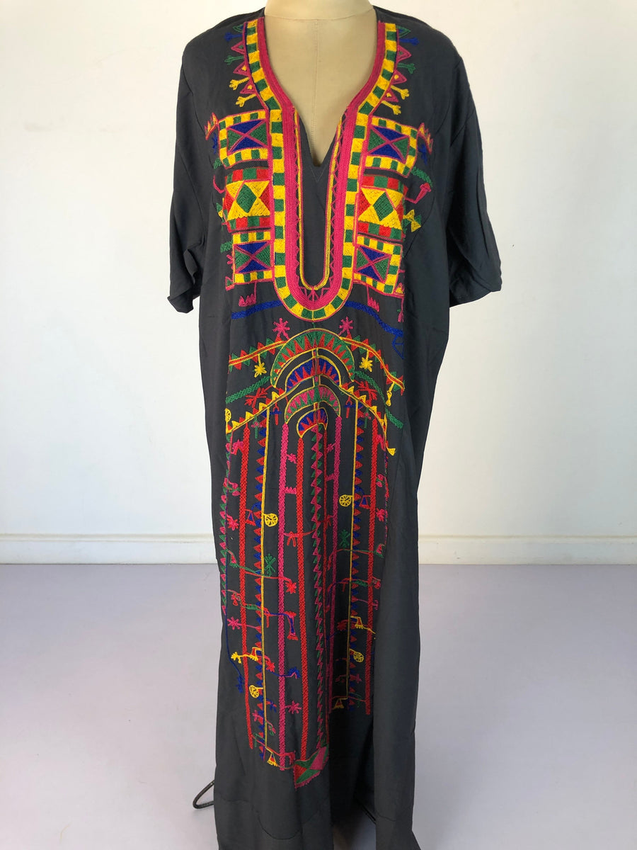 Grey Siwa Multicolor embroidered Kaftan dress, Cotton Kaftan, caftans for women, Summer Kaftan, Embroidered kaftan, caftans, Egyptian