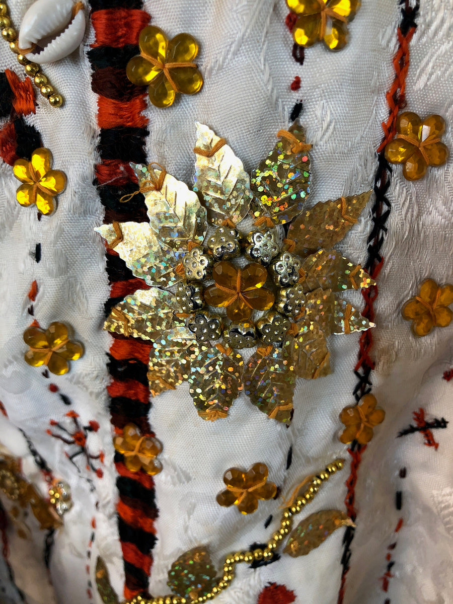 Vintage white Bedouin hand embroidered Silk Kimono dress, Collector's dress, Siwa hand embroidered dress