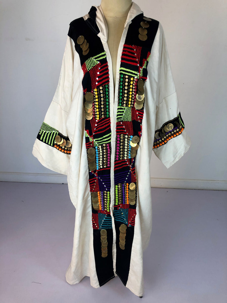 White gypsy hand made Kimono, festival Kimono, bohemian kimono, Hooded kimono, Light wool / cotton Kimono, Kimonos for women