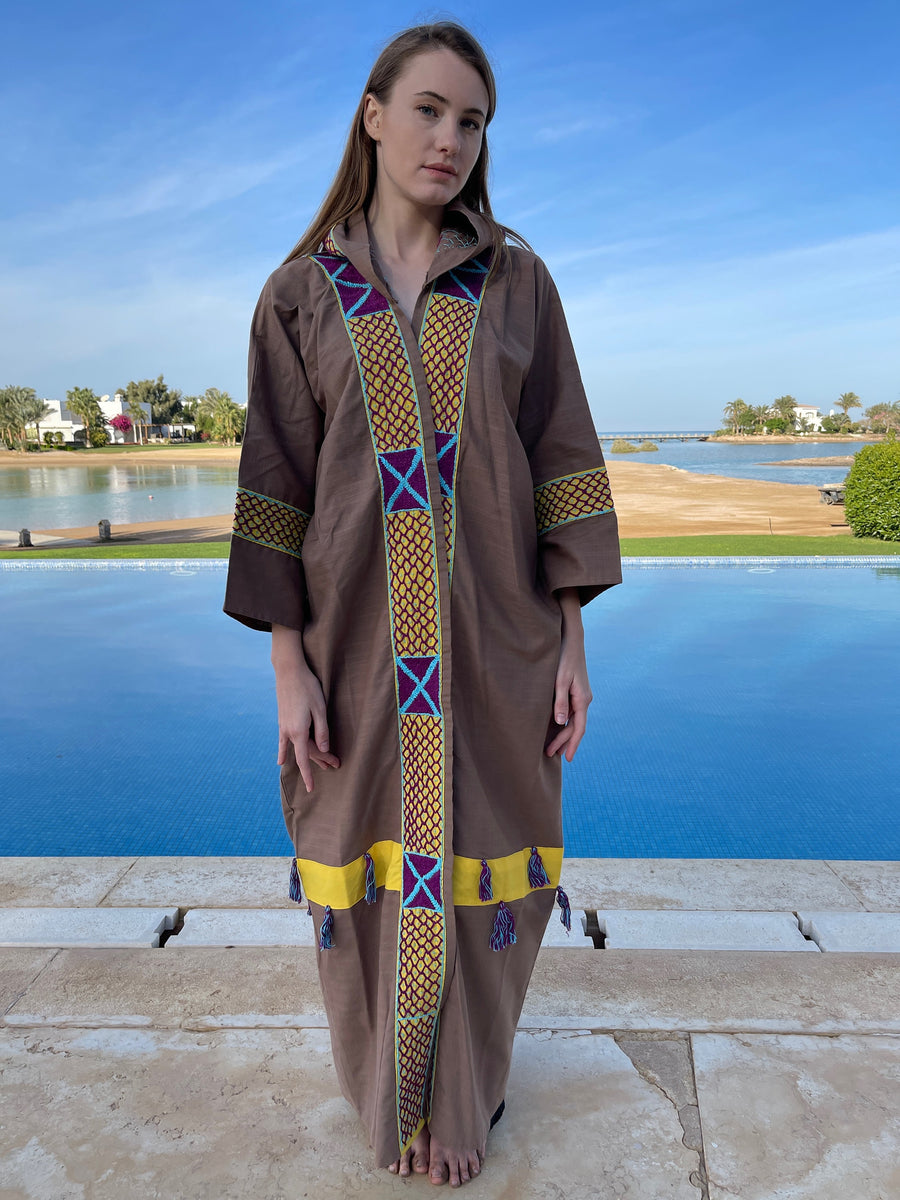 Bedouin hooded hand embroidered Kimono, Summer Linen embroidered coat, Bohemian winter Kimono, Long coat, Siwa Kimono, Linen cloak