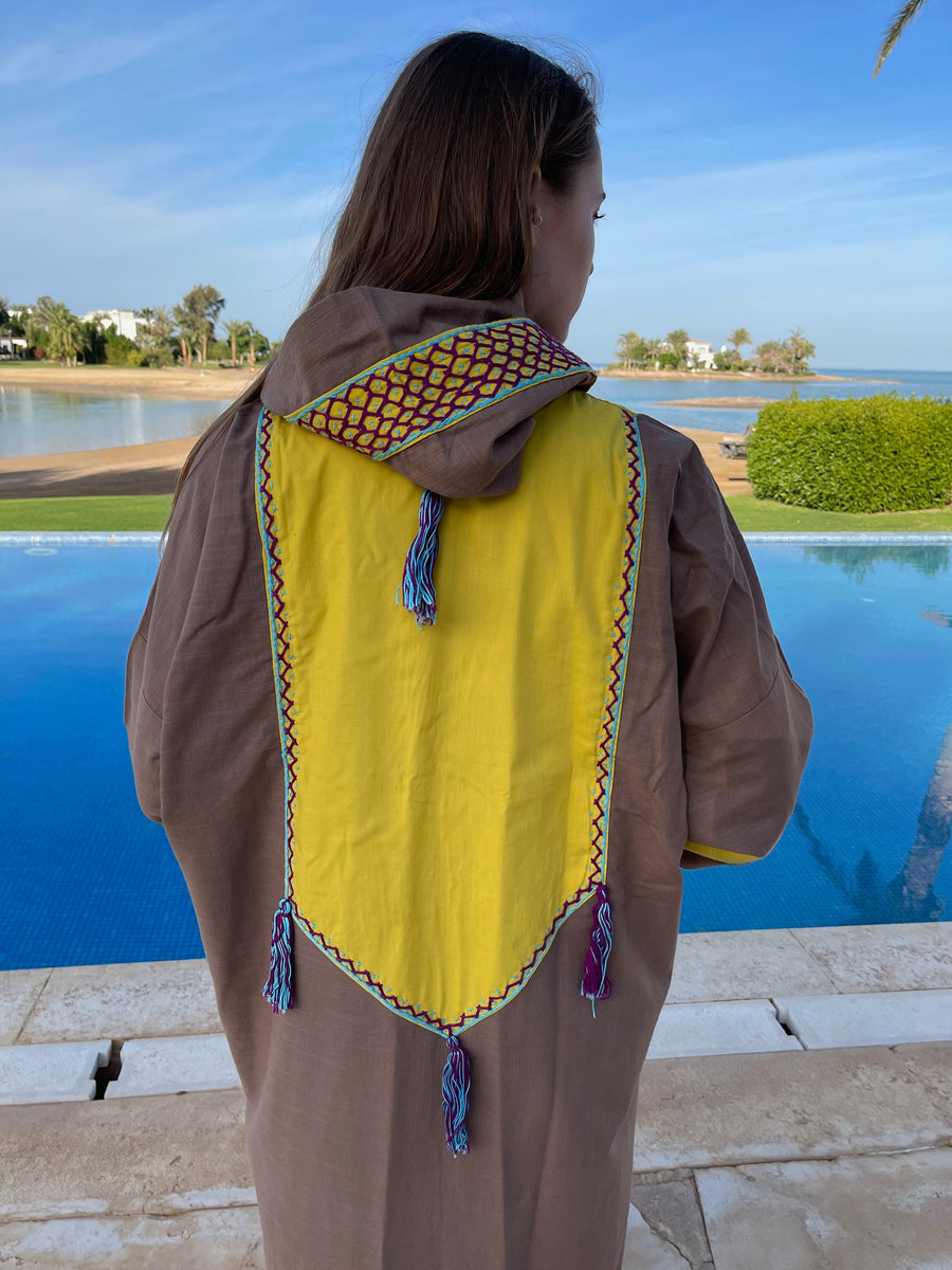 Bedouin hooded hand embroidered Kimono, Summer Linen embroidered coat, Bohemian winter Kimono, Long coat, Siwa Kimono, Linen cloak