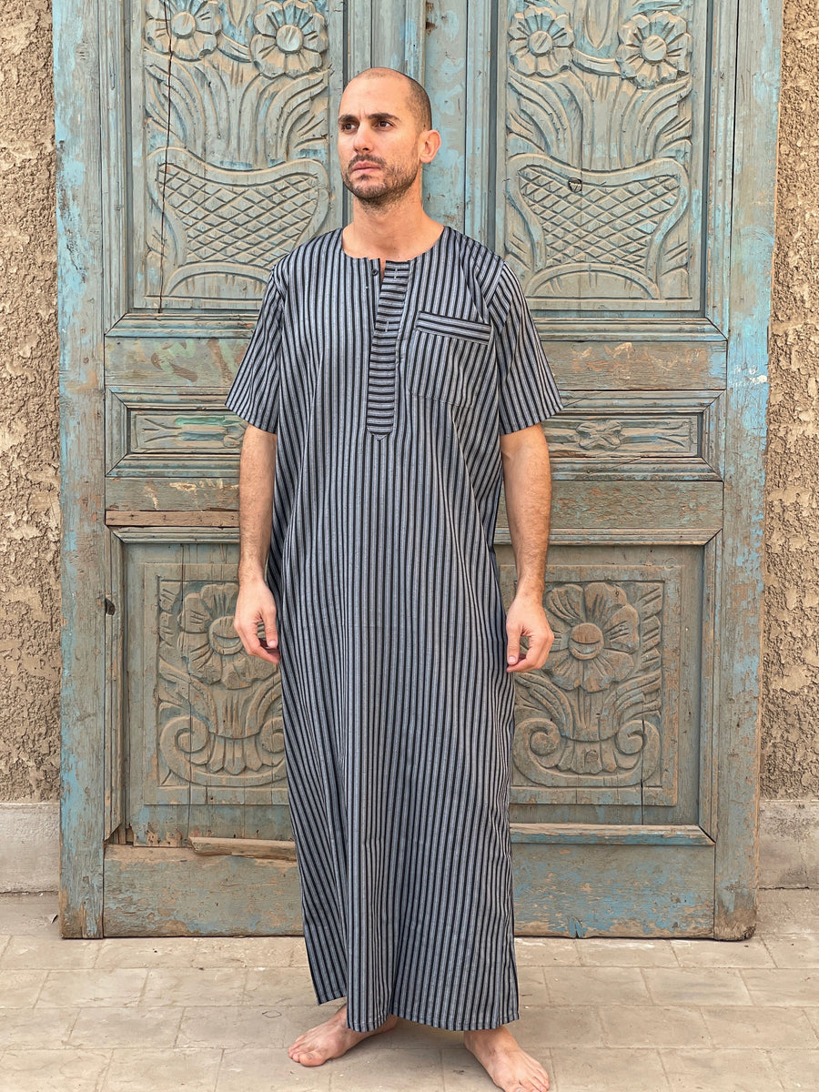 Striped Men's Kaftan, Short sleeve Men's kaftan, Cotton men caftan, caftans for men,  men clothing, gift for men, husband gift, gift for him