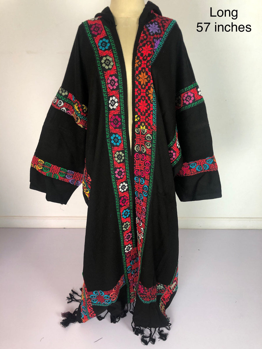 Plus size winter Kimono jacket, black winter kimono, boho kimono, Embroidered Wool Kimono, Hand loomed Kimono, Plus size Kimono, bohemian