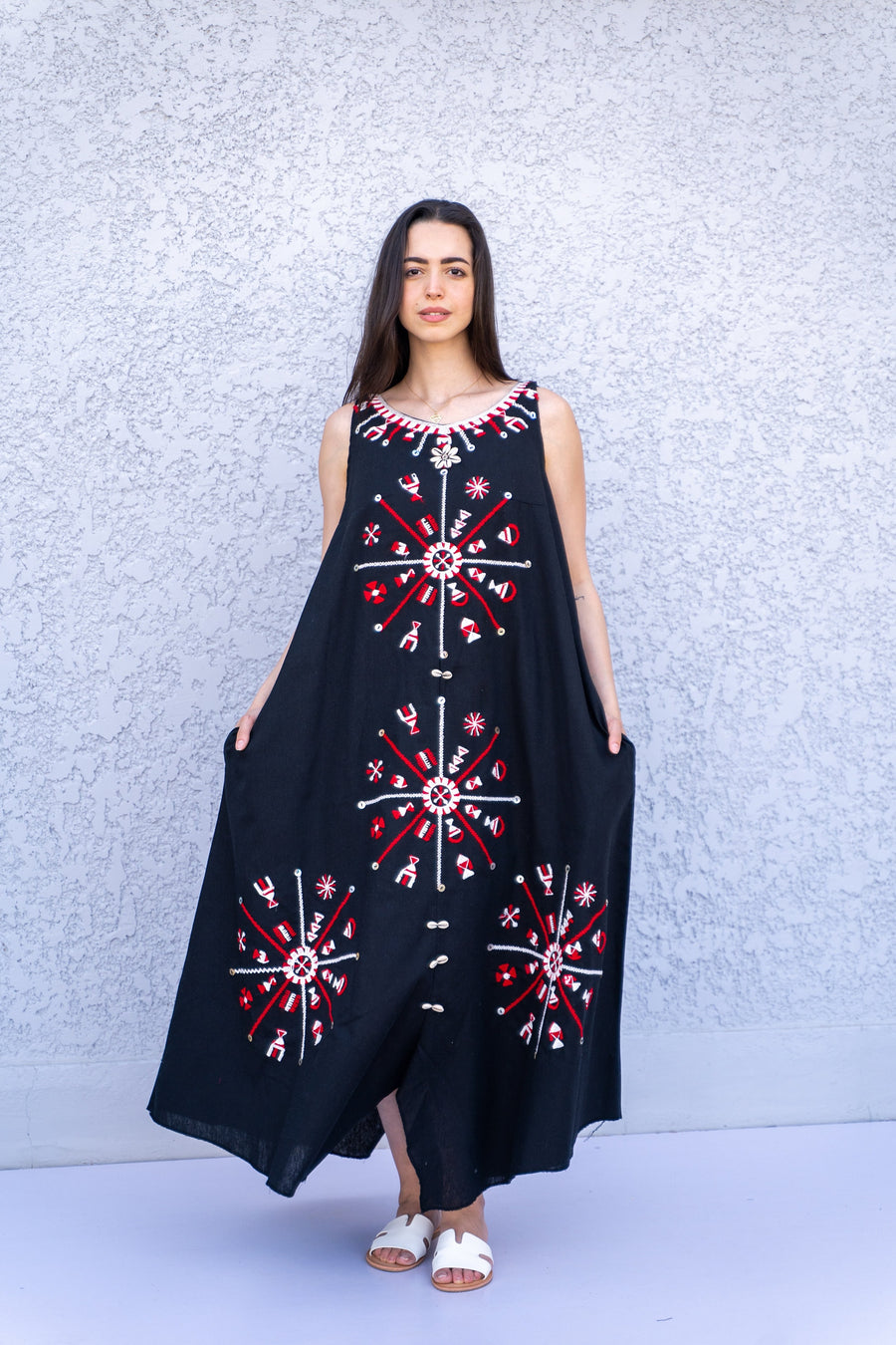 Bohemian Black linen caftan dress, Siwa embroidered kaftan dress, boho caftan, Summer Kaftan, Linen Caftans for women, caftans for women