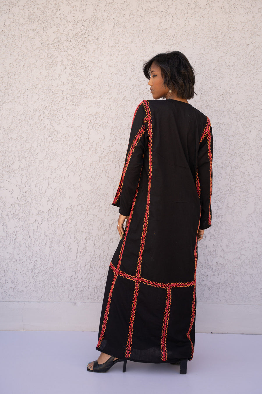 Siwa black embroidered Long Maxi Kaftan, hand embroidered dress, Caftans for women, Egyptian cotton caftan, boho kaftan, kaftans