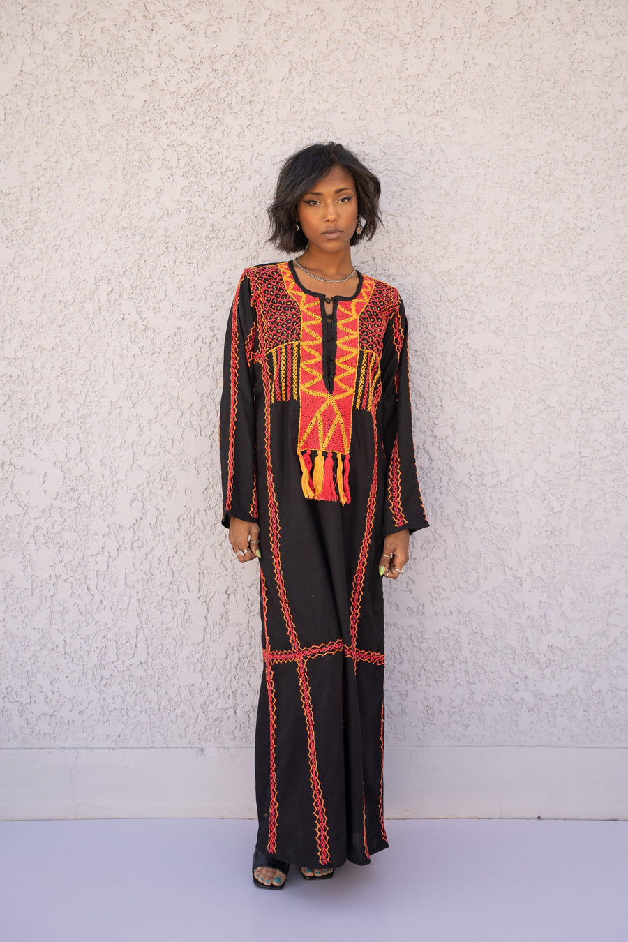Siwa black embroidered Long Maxi Kaftan,  hand embroidered dress, Caftans for women, Egyptian cotton caftan, boho kaftan, kaftans