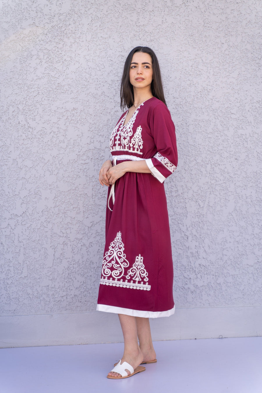 Burgundy Tunic embroidered kaftan, Bohemian embroidery tunic dress, embroidered tunic kaftan, Egyptian cotton. Summer, casual, home dress