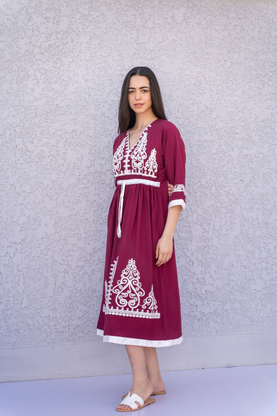 Burgundy Tunic embroidered kaftan, Bohemian embroidery tunic dress, embroidered tunic kaftan, Egyptian cotton. Summer, casual, home dress