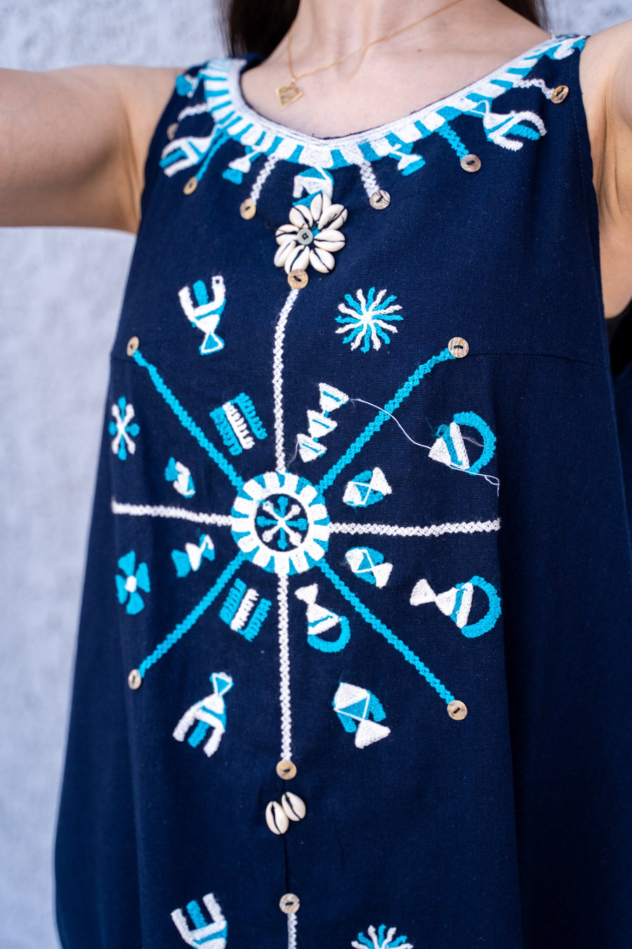 Bohemian Siwa Navy blue linen caftan, embroidered kaftan dress, boho caftan, Summer Kaftan, Linen Caftans for women, caftans for women