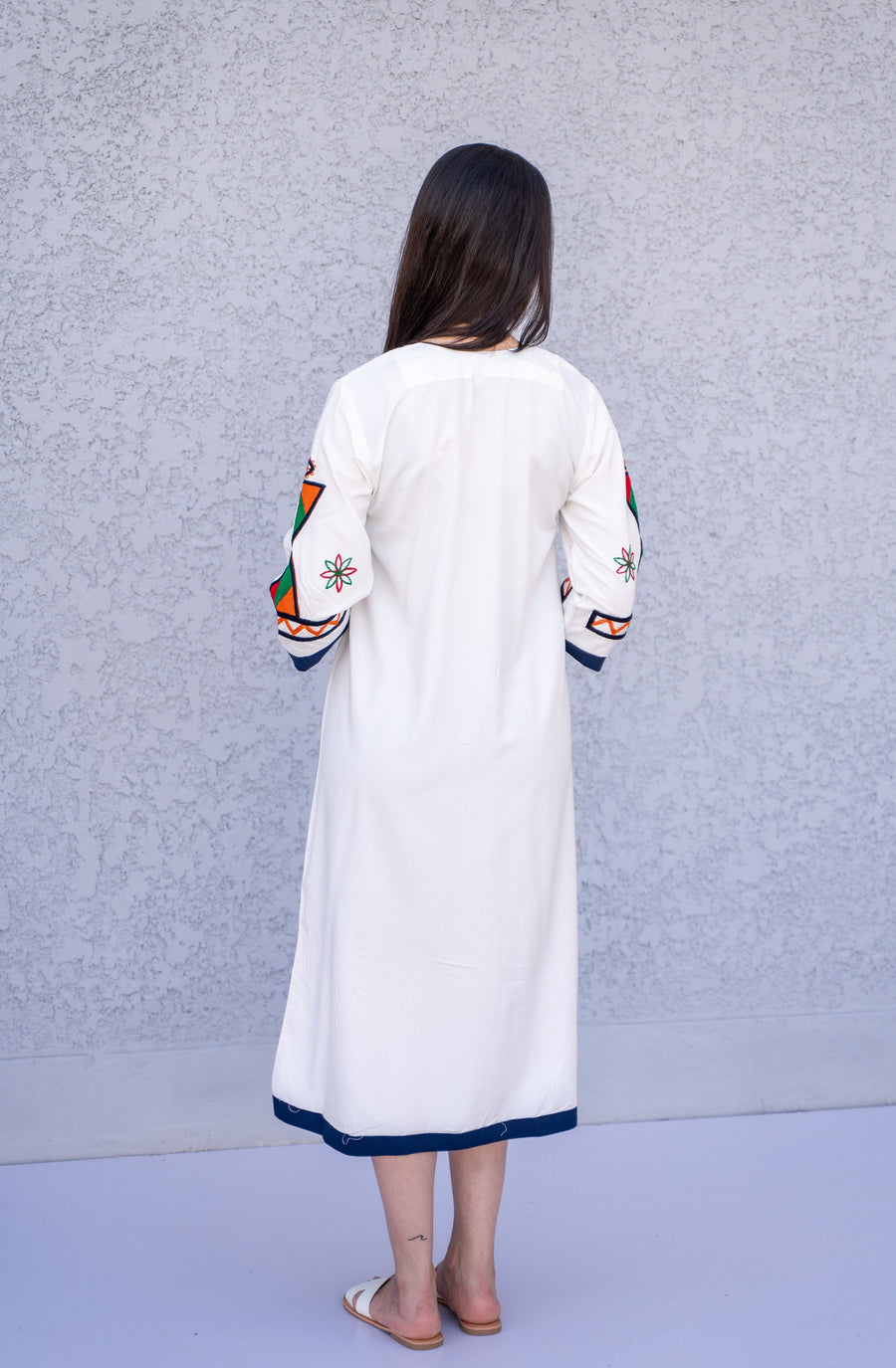 Siwa White Tunic embroidered kaftan, Bohemian embroidery tunic dress, Egyptian cotton, Resort caftan, Summer, party, casual, home dress