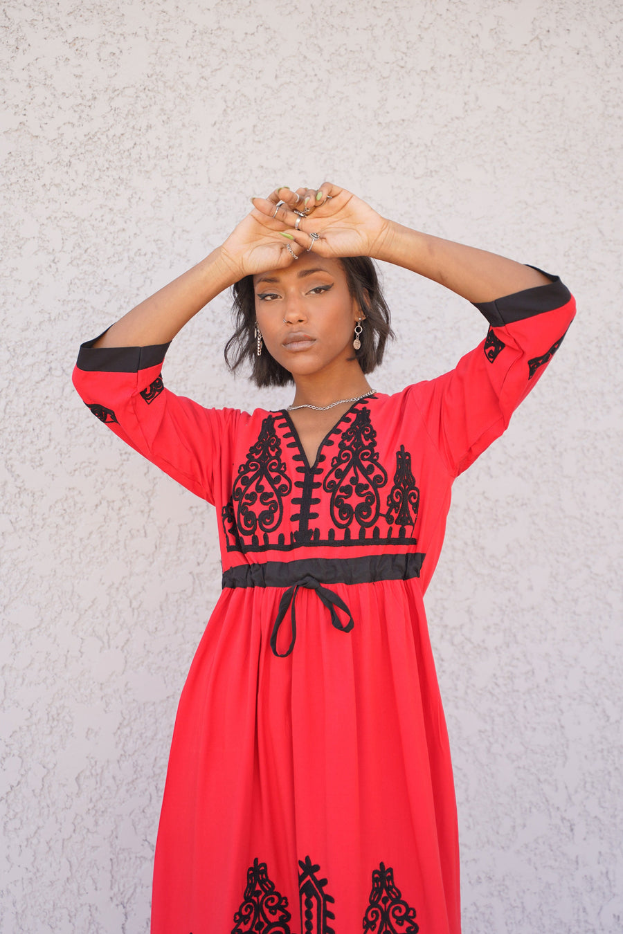 Red Tunic embroidered kaftan, Bohemian embroidery tunic dress, embroidered tunic kaftan, Egyptian cotton. Summer, casual, home dress
