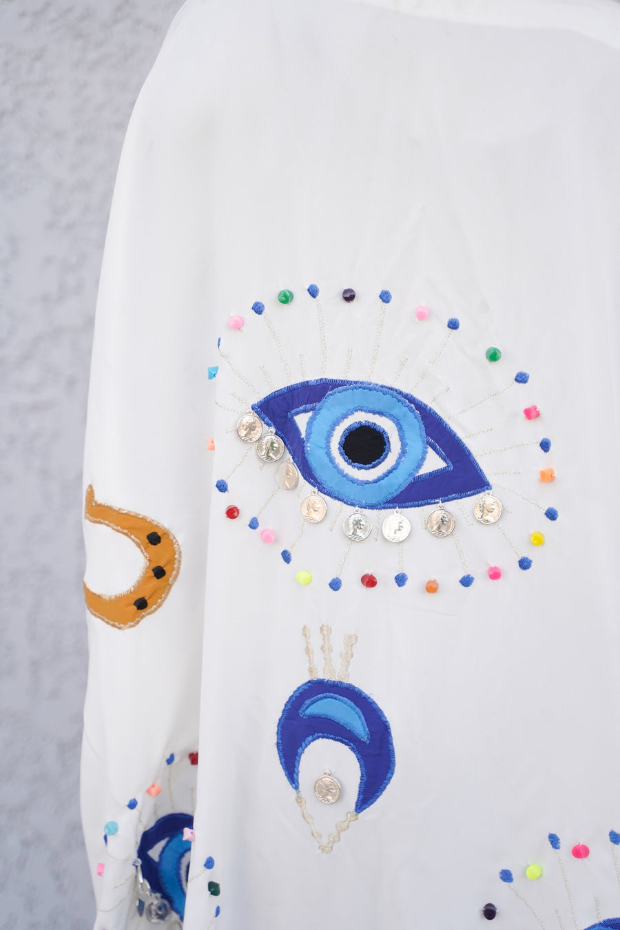 White Evil eye Embroidered cardigan with tassels, Boho Kimono Cardigan, Womens Cardigans, Boho Cardigan, Duster, White Cardigan, Kimonos