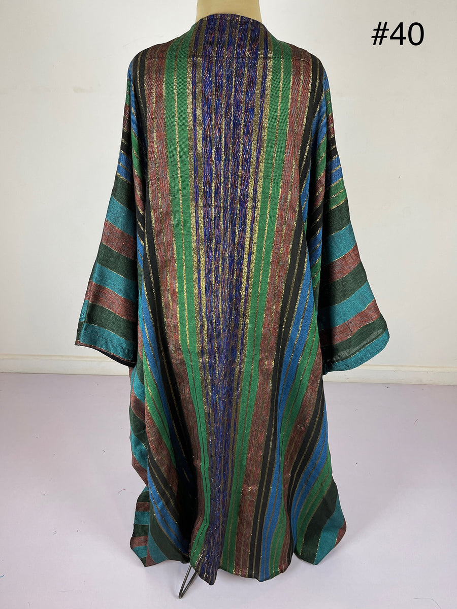 Stunning colorful hand loomed Cotton Abaya with silver threads, Summer Egyptian cotton Abaya, Colorful Abaya, Handmade Abaya, women abaya