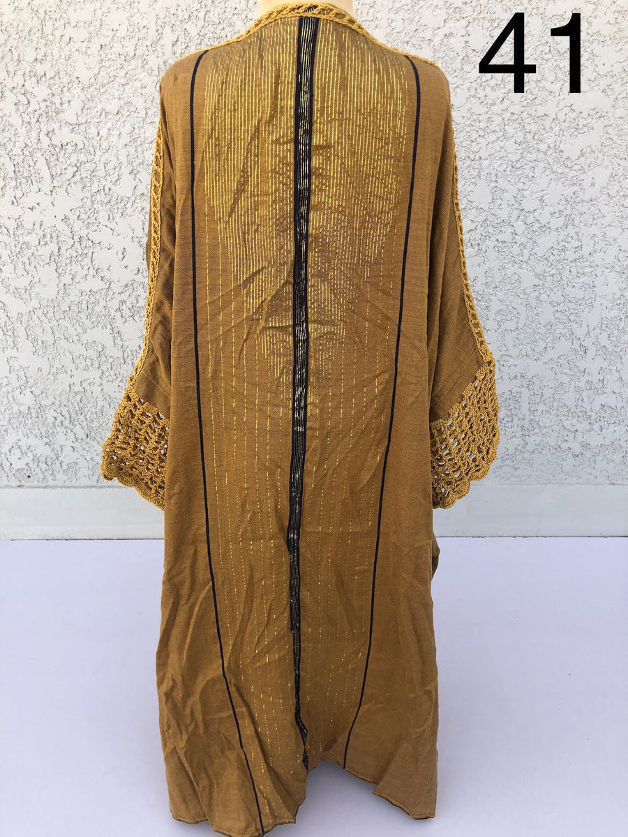 Egyptian Goddess Kimono, Hand loomed Kimono with crochet details, Winter Wool Kimono, Gold Kimono, Kimono, Abaya, Handmade Abay