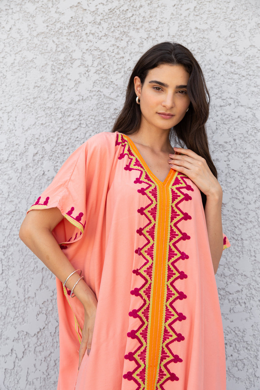Colorful pink embroidered caftan, Cotton caftan, Plus size Kaftan, Free size Bohemian Caftan, Cotton Kaftan, Exotic Kaftan, Moroccan Caftan