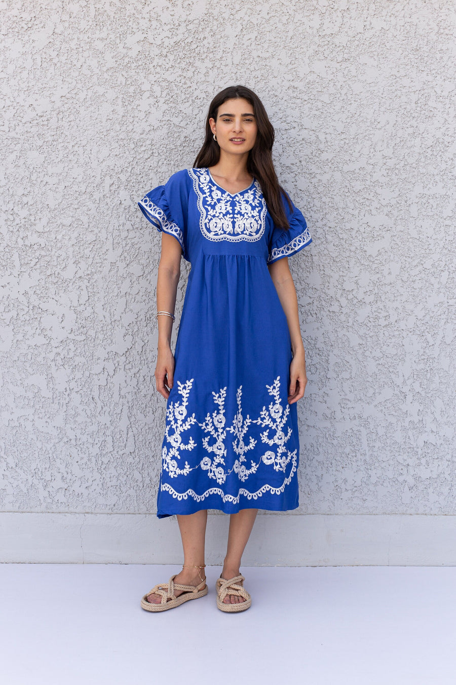 Royal blue cotton Tunic dress, embroidered kaftan dress, short tunic kaftan, cotton embroidered tunic dress, Summer tunic, vacation tunic