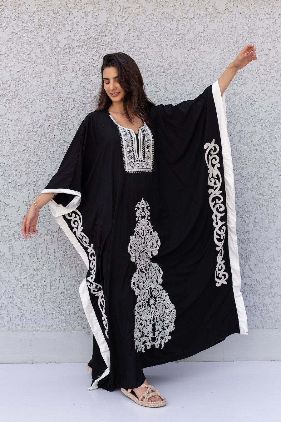 Elegant Black plus size embroidered Kaftan with belt, Loose fit Bohemian Caftan, Cotton Kaftan, Exotic Kaftan, Cotton Caftans for women