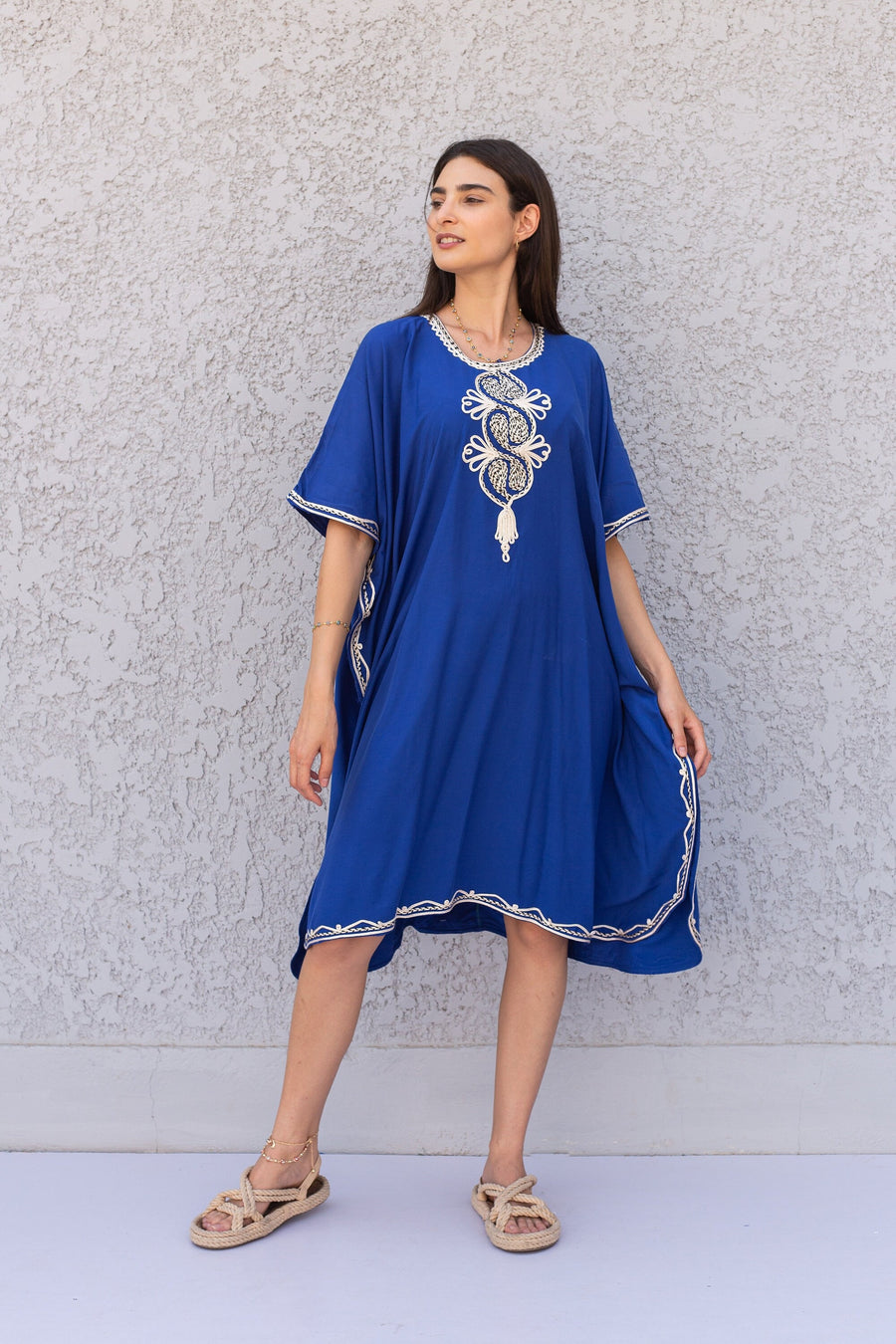 Elegant blue embroidered tunic dress, Classy Boho moroccan tunic dress, Cotton Kaftan tunic, Elegant Kaftan, Cotton Caftans for women