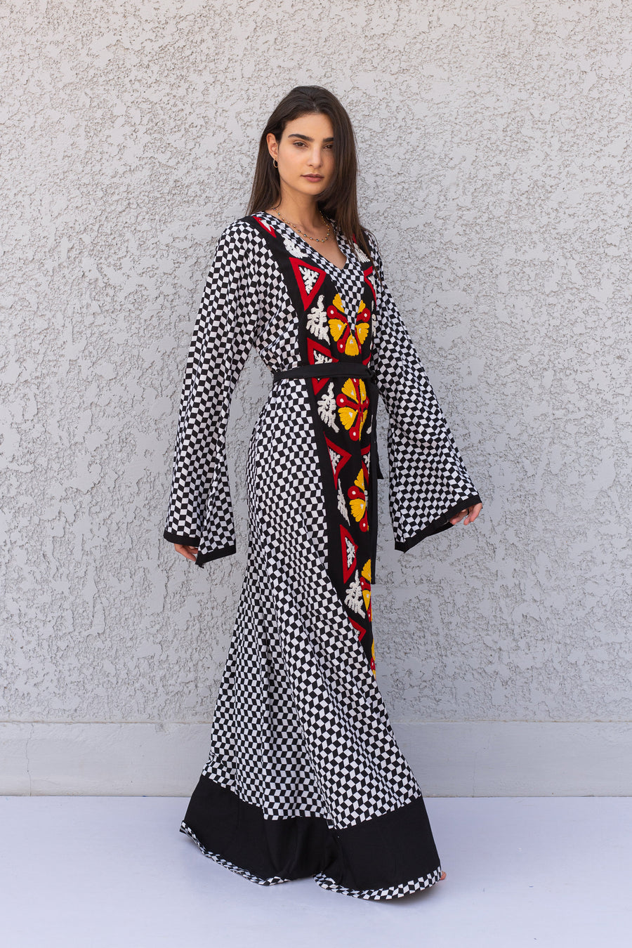 Beautiful Checkered black embroidered Caftan, cotton caftans for women, Kaftans, embroidered Caftan, Caftan maxi dress, Caftans for women