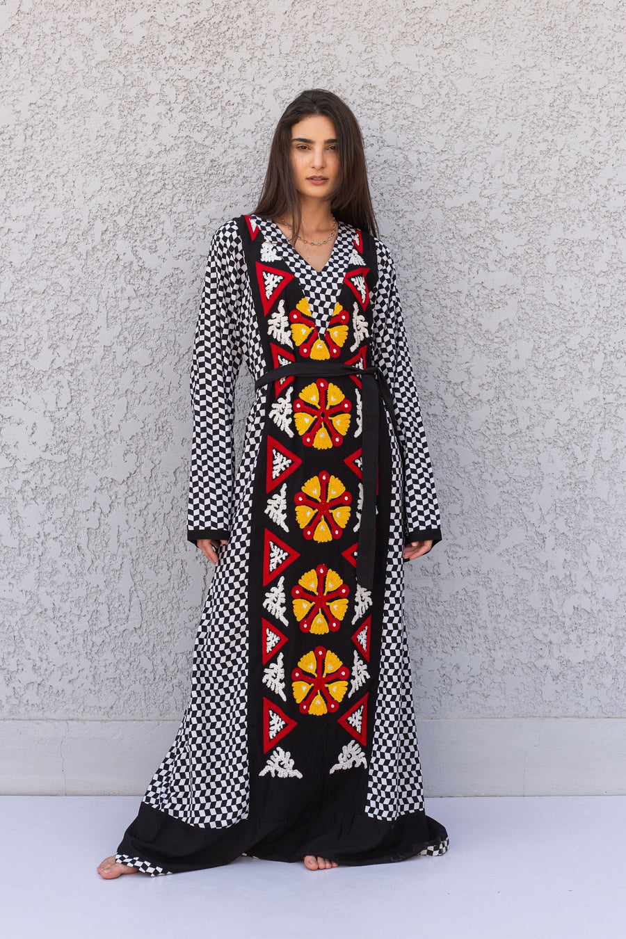 Beautiful Checkered black embroidered Caftan, cotton caftans for women, Kaftans, embroidered Caftan, Caftan maxi dress, Caftans for women