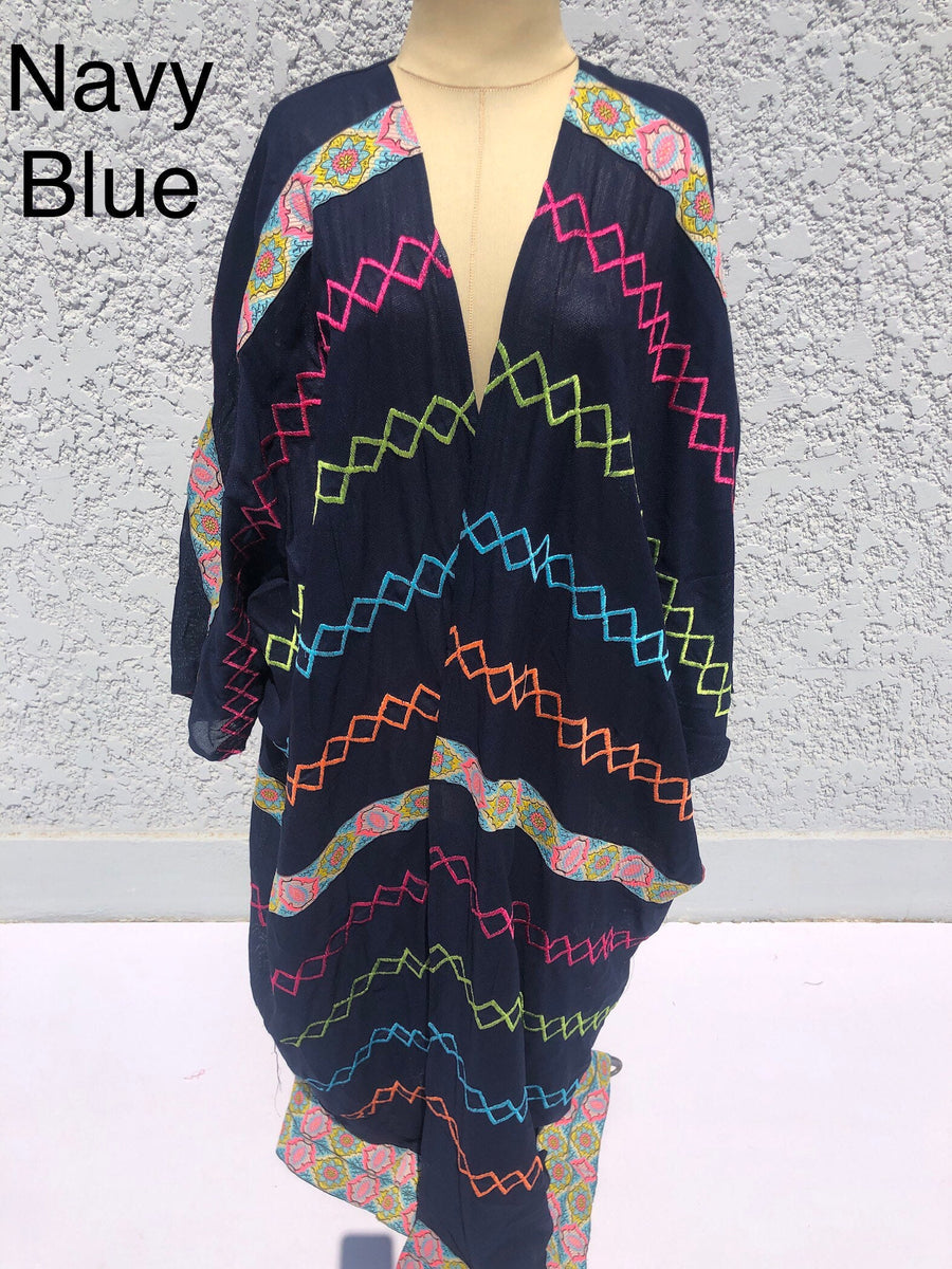 Gypsy Navy blue Embroidered cardigan with tassels, Boho Kimono Cardigan, Womens Cardigans, Boho Cardigan, Duster, Blue Cardigan, Kimonos