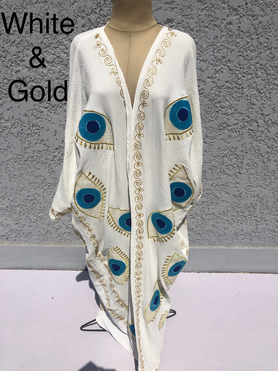 White Evil eye Embroidered cardigan with tassels, Boho Kimono Cardigan, Womens Cardigans, Boho Cardigan, Duster, White Cardigan, Kimonos