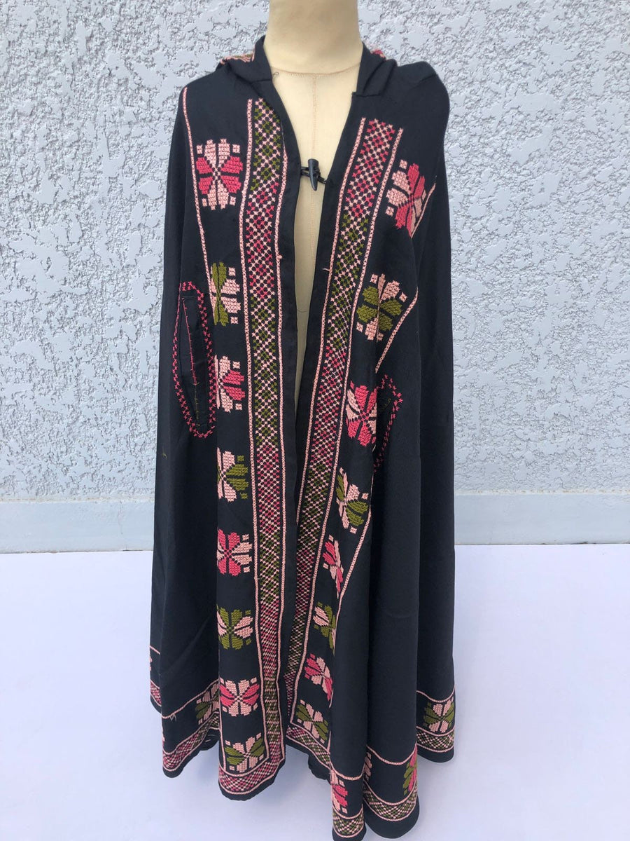 Beoduin Hand embroidered hooded wool cape, Bohemian Hooded Cloak, Boho tribal winter hooded cloak, Moroccan cape, Hand embroidered cape