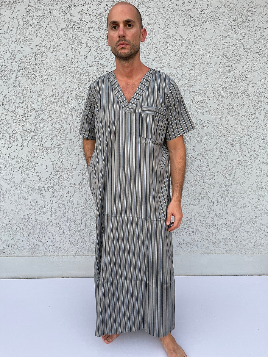 Striped Men's Kaftan, Short sleeve Men's kaftan, Cotton men caftan, caftans for men, men clothing, gift for men, husband gift, gift for him