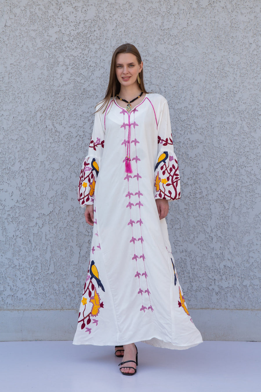 White colorful Egyptian cotton Caftan, caftan Kaftan maxi dress, embroidered Caftan dress, Caftan maxi dress, Caftans for women, Caftans