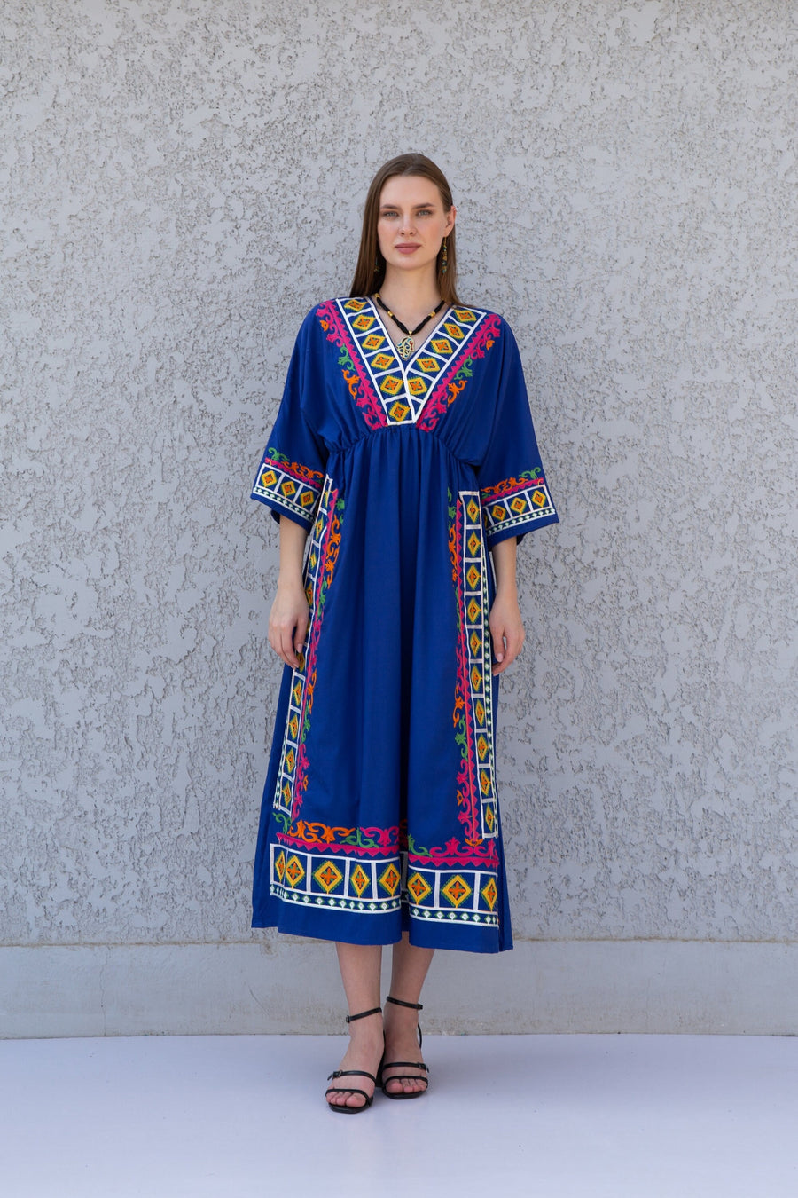 Eccentric Royal blue cotton caftan, Short embroidered Cotton caftan dress, African women clothing, Bohemian maxi dress, Boho caftan, caftans