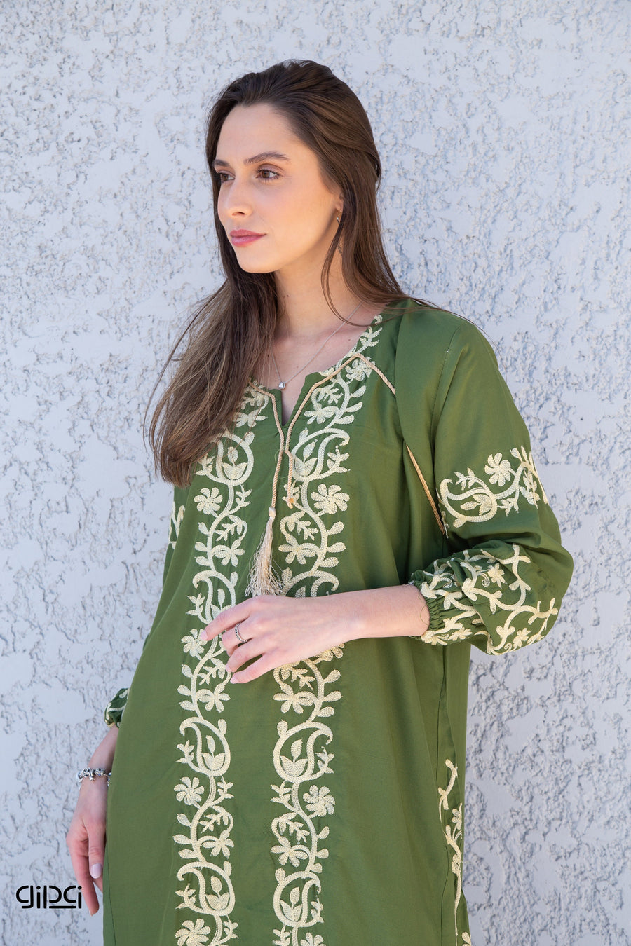 Boho Green embroidered cotton Caftan, summer caftan, embroidered Caftan dress, Caftan maxi dress, Caftans for women