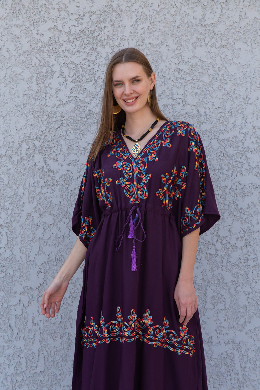 Chic Purple embroidered kaftan dress, house dress, African women clothing, Boho, caftans for women, caftans, kaftans, house kaftan